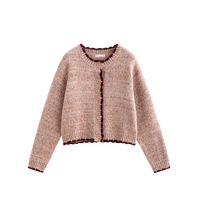 茵曼（INAN）复古撞色圆领花纱针织毛衣2025春秋季女装新款时尚宽松开衫外套