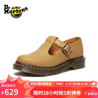 Dr.Martens 马丁（DR.MARTENS）Polley英伦女春夏新款舒适百搭流苏软皮女玛丽珍鞋 暗黄色 36