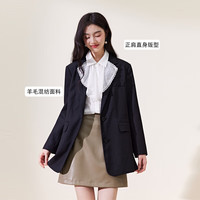 秋水伊人经典黑色正肩西装外套秋季女商务休闲百搭西服 黑色 S