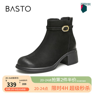 BASTO 2024冬季简约休闲时装靴粗跟女短靴S4161DD4 黑色 37