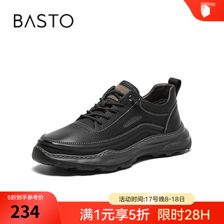 BASTO 2024秋季户外运动厚底圆头男休闲鞋82851CM4 黑色 41