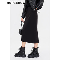红袖垂感一步裙冬季女装 纯色后开叉直筒半身裙 黑050 XXL