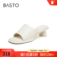 BASTO 2024夏季商场百搭时尚外穿一字拖粗跟女拖鞋TR910BT4 米白 38