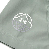 安德玛（Under Armour）儿童户外吸湿速干运动裤子男大童舒适有型拼接梭织短裤 灰绿色 150