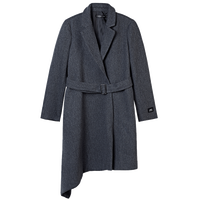 S.DEER女装平驳领字母贴布暗条纹斜摆收腰大衣S19481761 德国灰/87 S/160