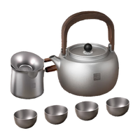TILIVING(钛立维)纯钛茶具套装茶壶泡茶烧水壶家用围炉煮茶器旅行便携式 1L提梁壶-太润+茶具 6件