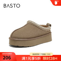 BASTO 2024冬季简约户外休闲雪地靴厚底圆头女短靴L6728DM4 卡其色 34