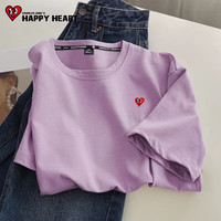 查尔斯桃心短袖t恤女2025年潮牌夏季夏款小众设计感落肩休闲上衣服半袖 香芋紫 小桃心_K 2XL