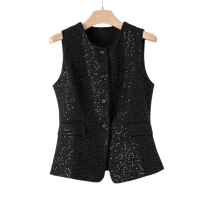 晚白2025春款时尚简约气质上衣百搭亮片休闲马甲女