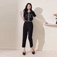秋水伊人时尚百搭九分休闲裤秋季女气质通勤显瘦铅笔裤 黑色 M