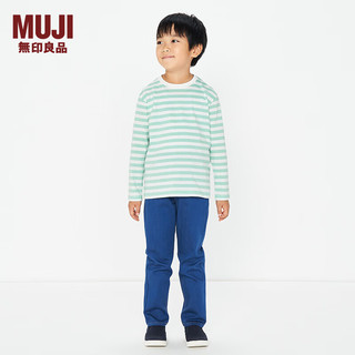 无印良品（MUJI）大童 圆领 条纹长袖T恤 打底衫 舒适百搭 儿童童装 浅绿色条纹 110cm/56A