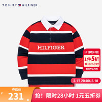 TOMMY HILFIGER 汤米童装男童纯棉长袖POLO衫春秋新款撞色条纹儿童打底衫 暗夜蓝 150 /72