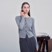 西遇短款针织衫外套女2024年秋季学院风长袖修身圆领毛衣开衫 灰色 XL