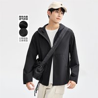春季暗扣口袋分割连帽网里轻户外休闲梭织风衣外套男士