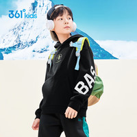 361°童装 儿童卫衣24秋冬男大童加绒保暖连帽运动卫衣 黑160 【加绒】经典黑