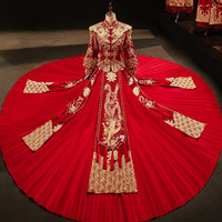 枝己 ZEIMSSMM 秀禾服新娘高档结婚礼服中式嫁衣敬酒服龙凤褂披肩礼服 311披肩加钻款 XL