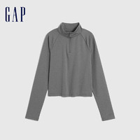 Gap 女装冬季运动紧身半开襟长袖T恤插肩袖小高领休闲上衣841599