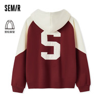 Semir森马卫衣女拼色插肩袖加绒宽松冬字母连帽上衣 红白色调00361 165/88A/L L 165/88A