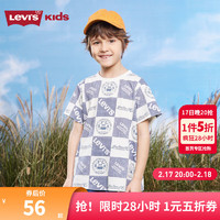 李维斯 Levi's 童装男童短袖T恤夏季新款儿童撞色棋盘格休闲短T上衣 糖果白 130 /64