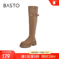 BASTO 23冬商场同款骑士靴粗跟女长靴MD609DG3 卡其色 38