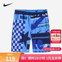 NIKE 耐克 小童装男童短裤2023夏季新款儿童潮流满印休闲裤子 苔藓蓝 110/50(4)