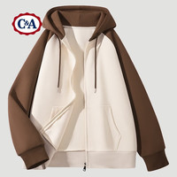 C&A新款外套女秋冬2025连帽开衫加绒加厚撞色卫衣