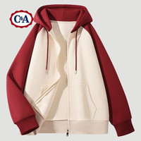 C&A外套女秋冬2025连帽开衫加绒加厚撞色卫衣 黑 L