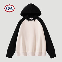 C&A女撞色插肩连帽卫衣2025美式复古潮流套头卫衣上装春款女装 酒红 L