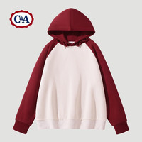 C&A女撞色插肩连帽卫衣2025美式复古潮流套头卫衣上装春款女装 棕榈绿 S