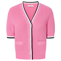 软糯温柔风短袖毛织上衣撞色边V领针织开衫女