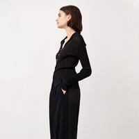 羊毛混纺薄款针织开衫翻领金属扣毛织上衣女