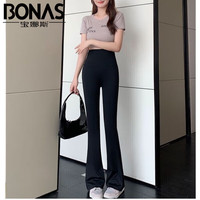 宝娜斯（BONAS）无痕鲨鱼裤女打底裤四季高腰可外穿高弹提臀骑行瑜伽芭比裤 黑色微喇叭-四季款 1条 XL (适合130-150斤) XL(适合130-150斤)