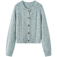 范思蓝恩彩点开衫2024冬装复古温柔风慵懒圆领宽松毛针织上衣 湖水蓝 L