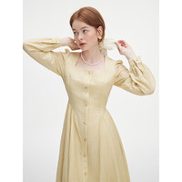 范思蓝恩秋季克拉恋人法式方领连衣裙女秋装微皱肌理感A字高腰显瘦裙 黑色 XL