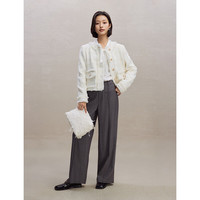 自巧(ZIQIAO)小个子白色法式毛边小香风外套女圆领气质上衣 珍珠白 S (3码)