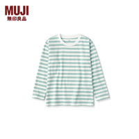 MUJI 无印良品（MUJI）大童 圆领 条纹长袖T恤 童装打底衫儿童男童女童  CB1JGA4A 烟熏绿色条纹