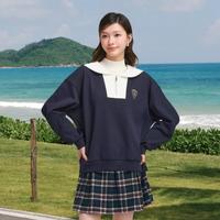 森马 Semir学院风大翻领卫衣女秋冬撞色宽松磨毛针织上衣百搭提花套头衫