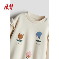 H&M【圣诞系列】童装女童卫衣2024冬季童趣印花长袖上衣1251161 米色 90 90/48