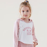 迪士尼女童长袖连帽T恤2024秋季洋气儿童印花休闲上衣打底衫春秋 TD3CS081-粉白色 常规 140cm 版型偏瘦拍大一码