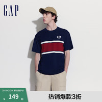 Gap 男女款纯棉撞色宽条纹圆领短袖T恤宽松上衣 465654 海军蓝 XXXL