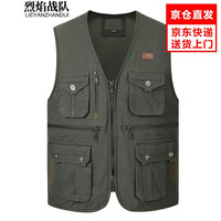 烈焰战队 马甲 新品男士中年秋季户外多口袋钓鱼马甲 摄影导演工装马夹 中老年休闲纯色棉质带里衬坎肩 105款咸菜色马甲 XL