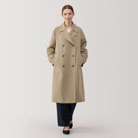 无印良品（無印良品 MUJI）女式 不易沾水 双排扣大衣 风衣外套女秋季中长款 24年秋 米色 L 165/88A