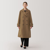 无印良品（無印良品 MUJI）女式 不易沾水 双排扣大衣 风衣外套女秋季中长款 24年秋 棕色 XL 165/92A