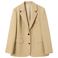 三彩2024秋季设计感西装外套口袋单排扣垫肩西服宽松时尚女 卡其色 S 155/80A 155/80A/S