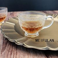 无铅玻璃杯ins 高颜值北欧复古太阳花把杯透明大容量燕麦杯牛奶杯