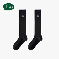松山棉店袜子女过膝条纹长棉袜日系韩版学院风日系大腿袜长筒袜子 徽章刺绣-黑色 1双 均码 （女35-40码）