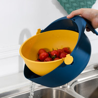 唯铭诺（WEIMINGNUO） 圆形镂空旋转家用厨房双层洗菜蓝水果篮洗菜盆 鲸鱼沥水篮(蓝色)