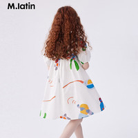 马·拉丁（M.Latin）/童装儿童24夏满印公主袖大童女童短袖连衣裙 花红色 140cm