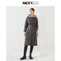 奈蔻 NEXY.CO 冬鸭绒保暖绵羊皮羽绒服连帽外套女中长款