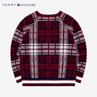 Tommy Hilfiger汤米童装女童毛衣秋冬格子英伦风儿童洋气针织衫 胭脂红 140 /64 【身高128-140cm】